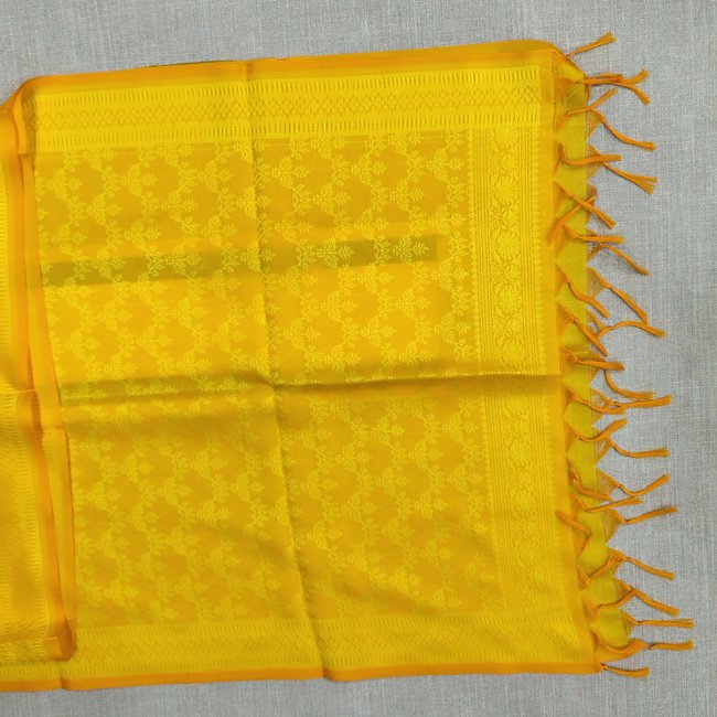 Banarasi Silk Stole Bright Yellow with Yellow Border and Taseels