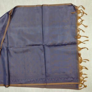 Banarasi Silk Stole Dark Lavender with Brown Border and Tassels