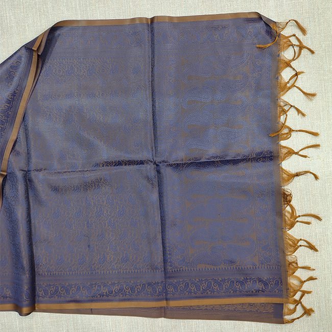 Banarasi Silk Stole Dark Lavender with Brown Border and Tassels