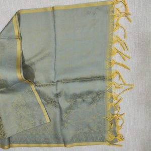 Banarasi Silk Stole Light Grey with Golden Border and Golden Tassels