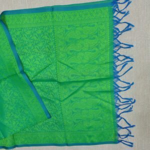 Banarasi Silk Stole Parrot Green with Blue Border and Tassels