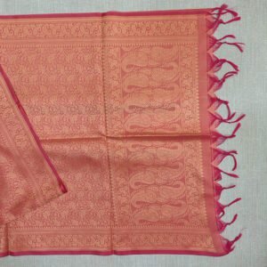 Banarasi Silk Stole Peach Pink with Pink Border and Tassels