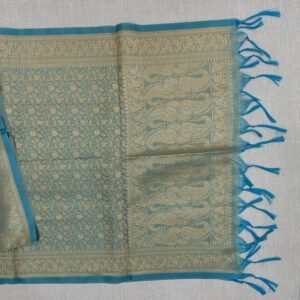 Banarasi Silk Stole Teal Blue with Blue Border and Tassels