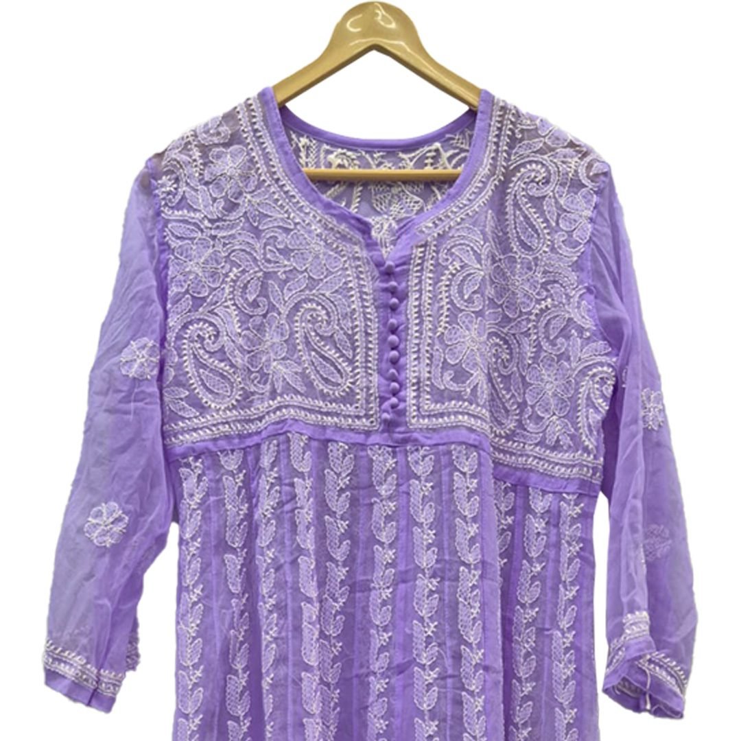 Lucknow Chikan Craft Purple Shade Anarkali Kurta