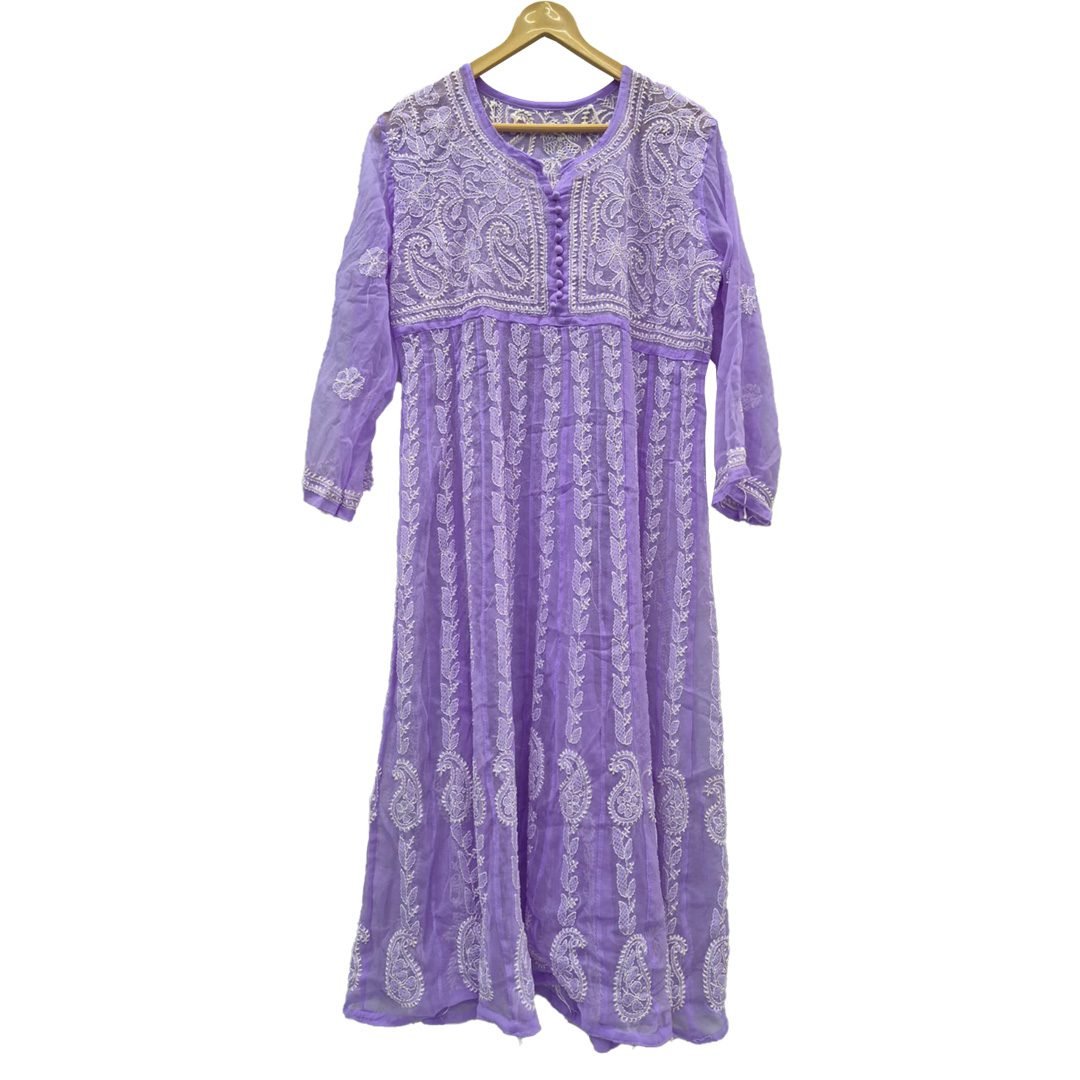 Lucknow Chikan Craft Purple Shade Anarkali Kurta