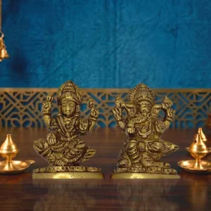 Moradabad Metal Craft Goddess Lakshmi and Lord Ganesha Brass Idol