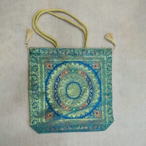 Banaras Brocades Circular Motif Blue Handbag