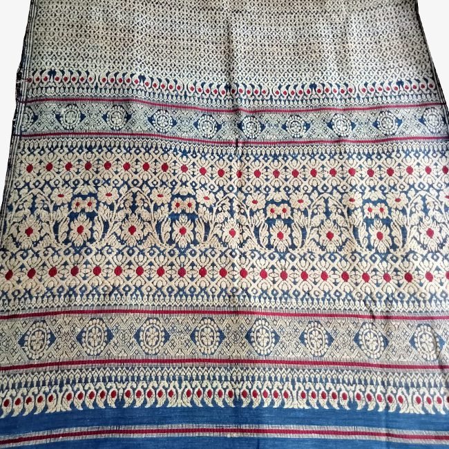 Eri Silk Blue Floral Pattern Stole