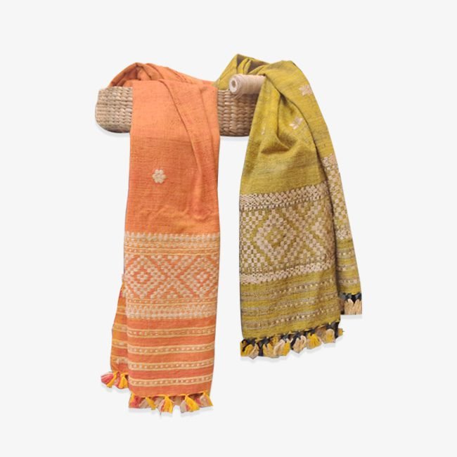 Eri Silk Sunset Orange and Lime Green Stole