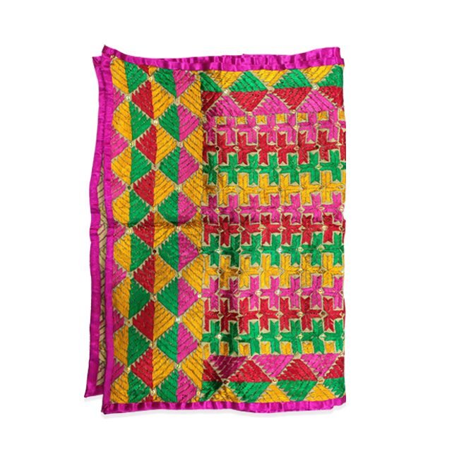 Phulkari Geometric Pattern Multicolor Dupatta