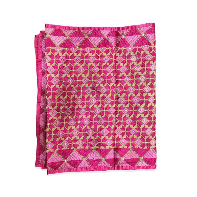 Phulkari Geometric Pattern Pink Dupatta