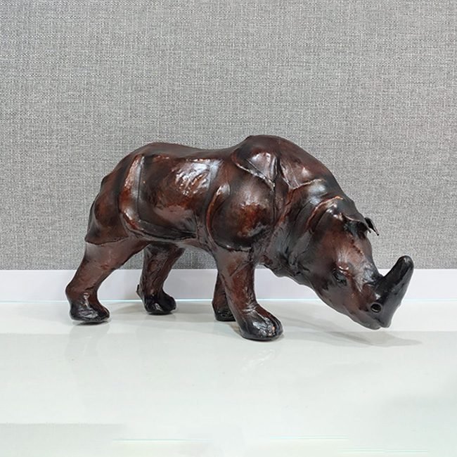 Handcrafted Leather Rhinoceros Sculpture