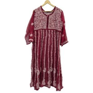 Lucknow Chikan Craft Deep Maroon Anarkali Kurta