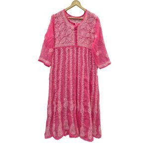 Lucknow Chikan Craft Hot Pink Anarkali Kurta