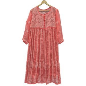 Lucknow Chikan Craft Peach Anarkali Kurta