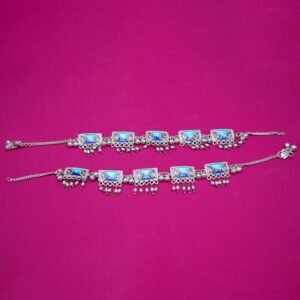 Banaras Gulabi Meenakari Silver Anklet