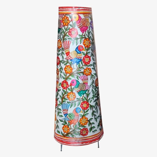 Birds and Flowers Painted Leather Lampshade