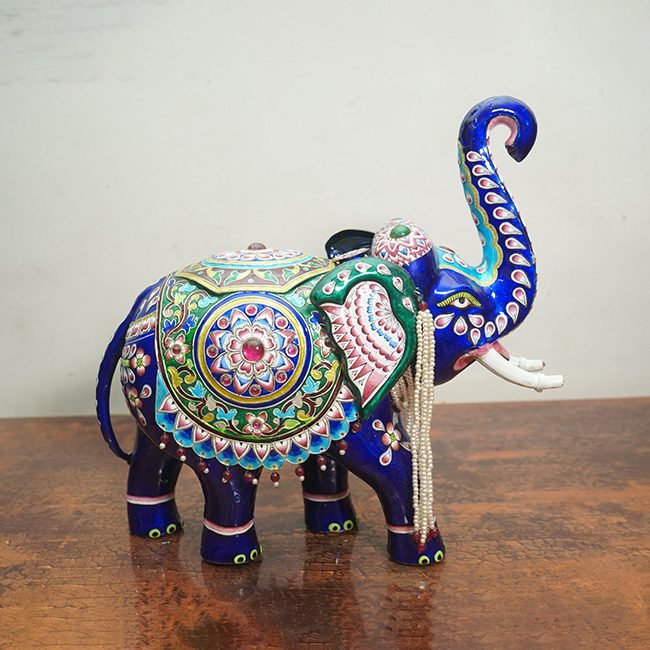 Gulabi Meenakari Silver Elephant Figurine