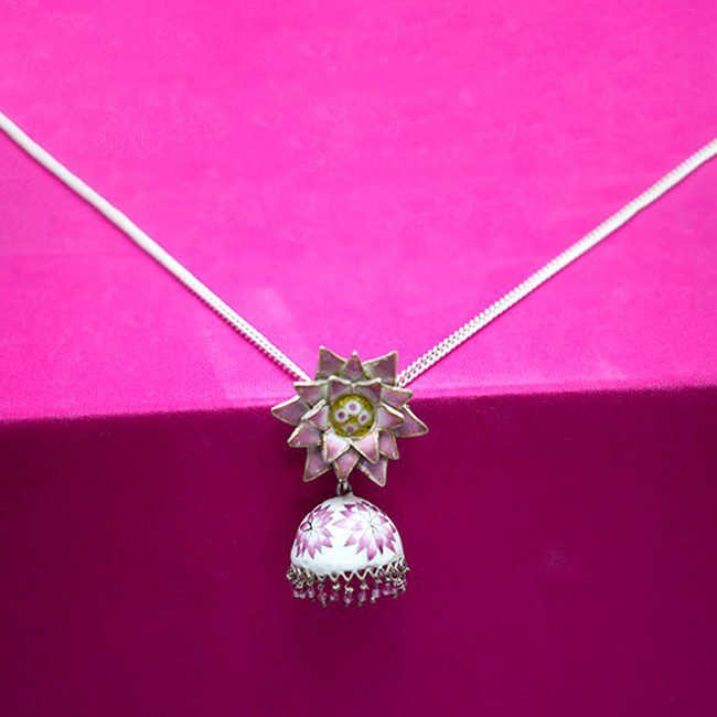 Gulabi Meenakari Silver Pendant Necklace