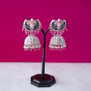 Handcrafted Meenakari Silver Jhumka Earrings