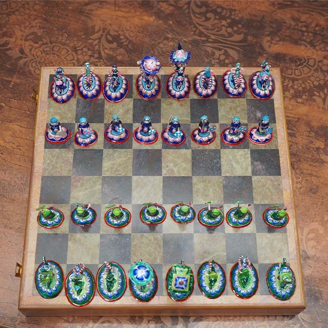 Banaras Gulabi Meenakari Silver Chess Set