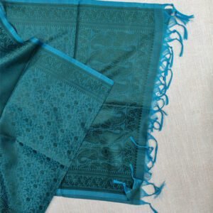 Banarasi Silk Stole Teal Blue with Matching Border and Tassels