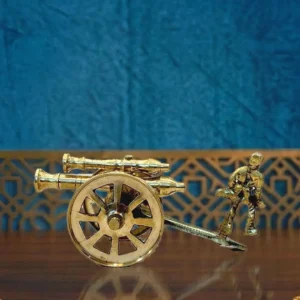 Moradabad Metal Craft Brass Double Barrel Military Cannon With Soldier
