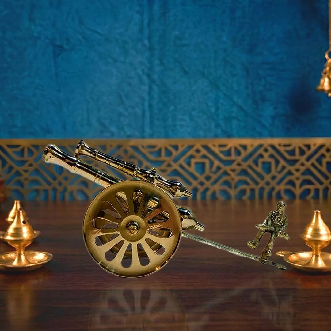 Brass Double Barrel Military Cannon With Soldier