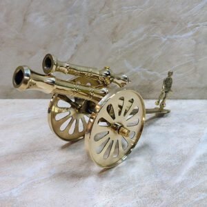 Brass Double Barrel Military Cannon With Soldier