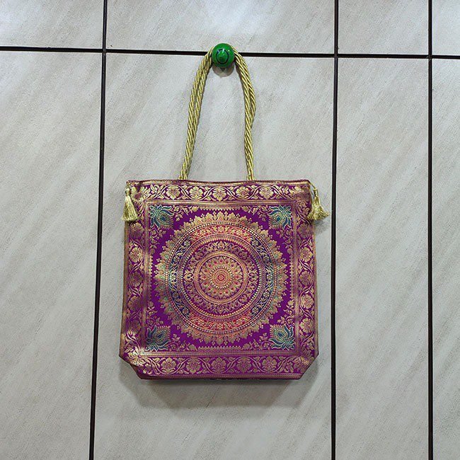 Circular Design Banarasi Silk Handbag