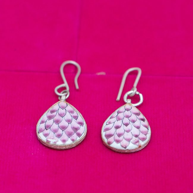 Gulabi Meenakari Silver Earrings