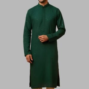 Lucknow Chikankari Sequence Work Green Kurta