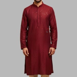Men's Maroon Sequin Work Chikankari Kurta