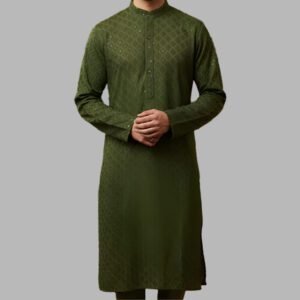 Men Olive Green Chikankari Sequence Kurta
