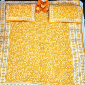 Pilkhuwa Hand Block Print Yellow Bedsheet with Pillow Cover Set