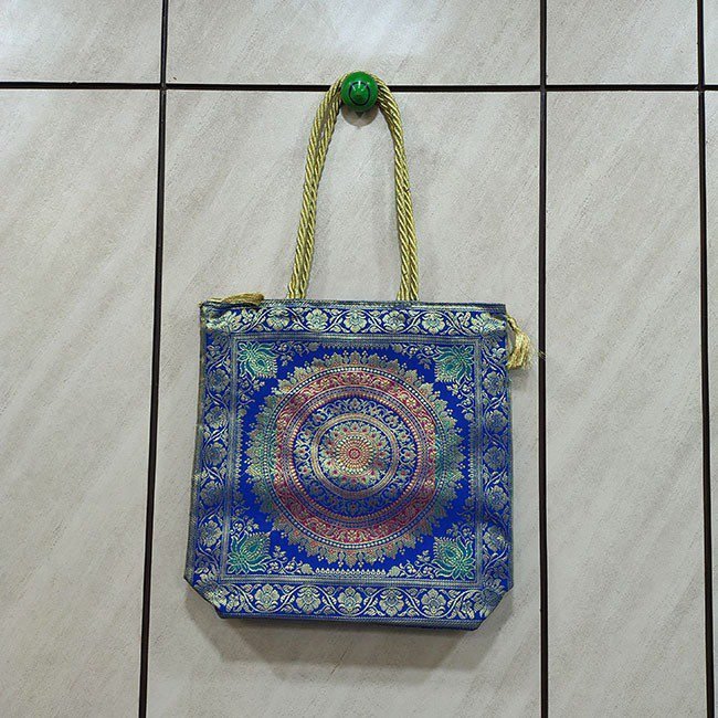 Royal Blue Mandala Design Banarasi Handbag