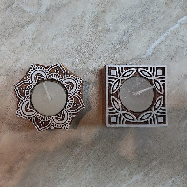 Saharanpur Wood Craft Flower and Square Shape Candles