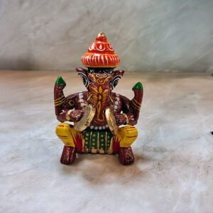 Varanasi Wooden Musician Lord Ganesha Idol with Manjeera