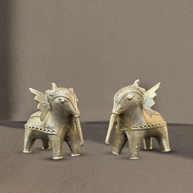 Bengal Dokra Pair of Elephant Figurine