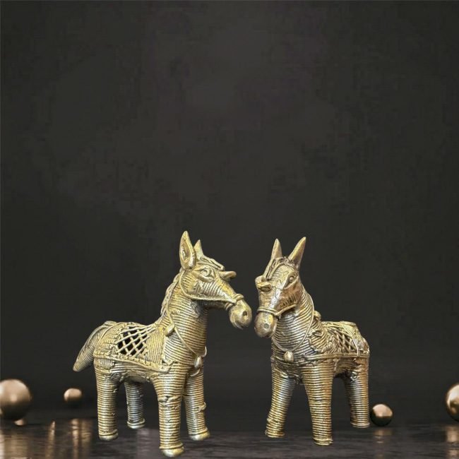 Bengal Dokra Pair of Horse Figurine