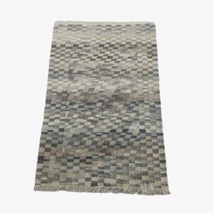 Checkerboard Pattern Mirzapur Handmade Dari Rug