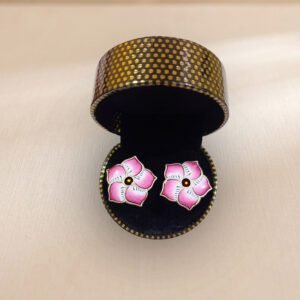 Five Petal Flower Design Meenakari Silver Cufflinks
