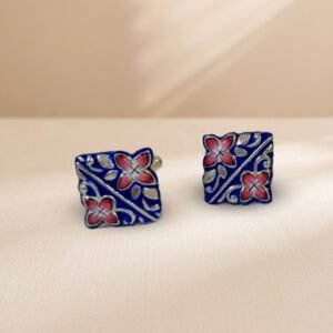 Floral Design Square Meenakari Cufflinks Blue