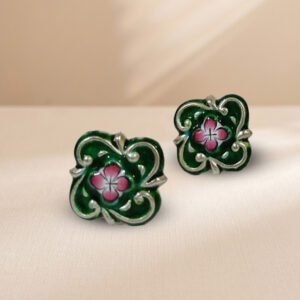 Floral Shape Meenakari Cufflinks Green