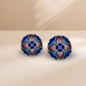 Flower Shape Design Meenakari Cufflinks Blue