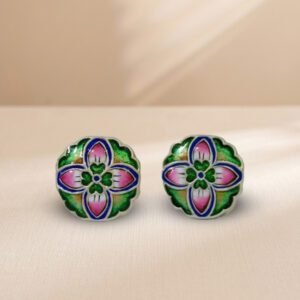Flower Shape Design Meenakari Cufflinks Green