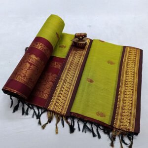 Paithani Cotton Silk Saree Light Green & Marron