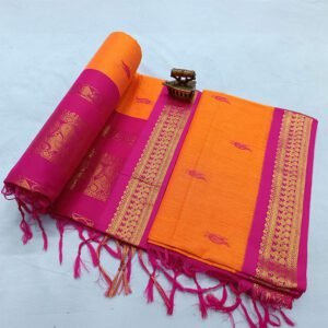 Paithani Cotton Silk Saree Orange & Magenta