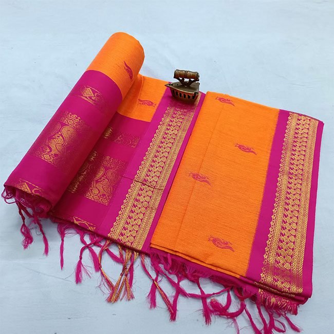 Paithani Cotton Silk Saree Orange & Magenta