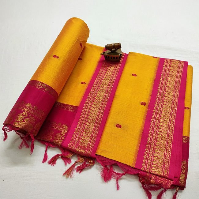 Paithani Cotton Silk Saree Yellow & Pink